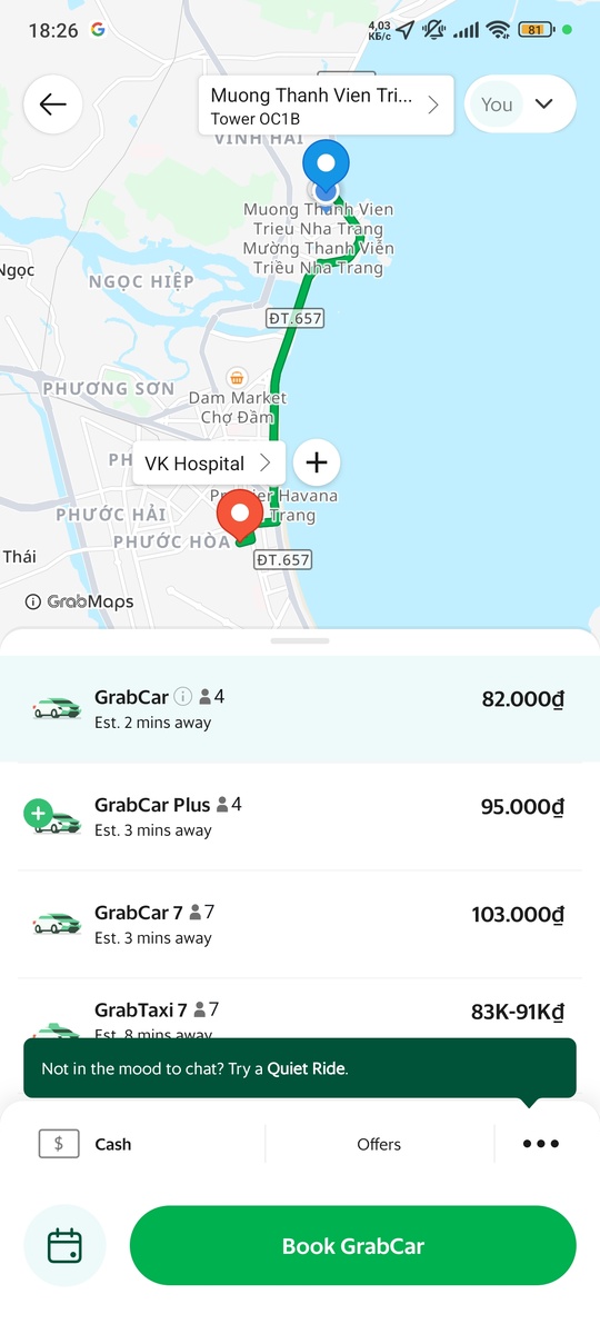 Заказ такси Grab в приложении